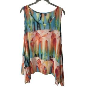 Skye's the Limit Sleeveless Blouse Size Large Top Semi-Sheer Floral Colorful